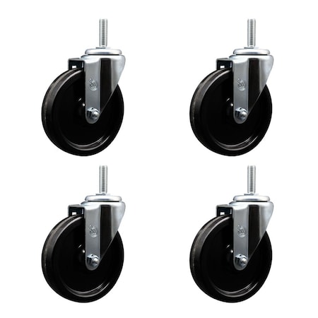 Service Caster 5 Inch Phenolic Wheel Swivel 34 Inch Threaded Stem Caster Set Service Caster SCC-TS20S514-PHR-34212-4